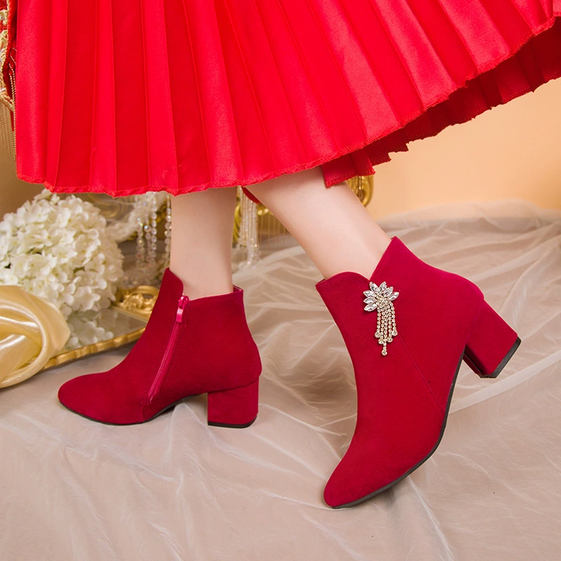 Свадебная обувь, женское свадебное платье Xiuhe, две одежды, новинка 2022, Обручальная красная грубая обувь для невесты, не уставшие ноги, высокие каблуки