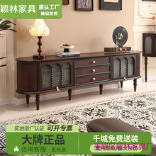 美式复古实木电视柜小户型客厅靠墙收纳储物柜一体中古风家具地柜