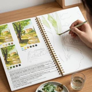 水彩临摹画册画画diy填色水彩画套装全套初学者涂色解压水彩线稿