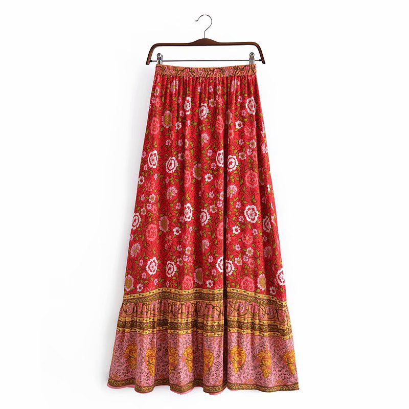 2021 Early Autumn New European And American Fashion Women's Bohemian Resort Style Rayon Printed Long Skirt_ecoleips.com