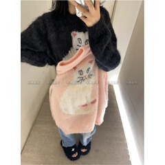 24 正しいバージョンの奇妙な興味深い MAG 秋冬ラウンドネック 50 モヘア混紡 3 色猫レディース ニット セーター