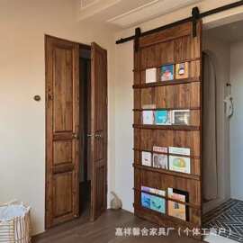 老榆木咖啡门民宿酒店氛围装饰进户门多功能报刊书籍收纳架窗户框
