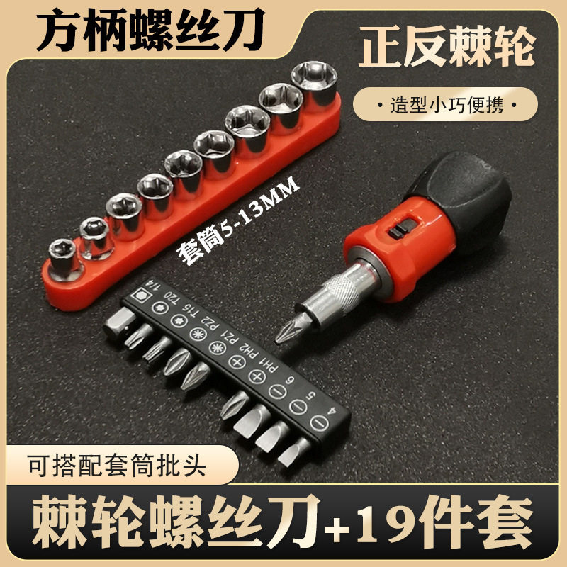 Ratchet de mango cuadrado pequeño + conjunto de 19 piezas