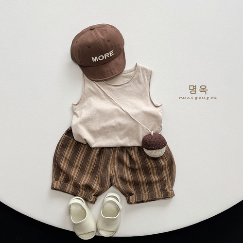 Japanese cotton leprosy ~ children's five-quarter pants summer new style Korean style forest casual pants for boys and girls children's clothing