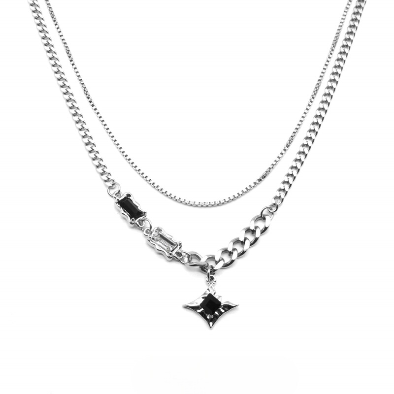 Star Double-Layer Necklace Men's Trendy Sweater Chain Light Luxury Niche Design Hip-Hop Style Couple Boys and Girls Clavicle Chain
