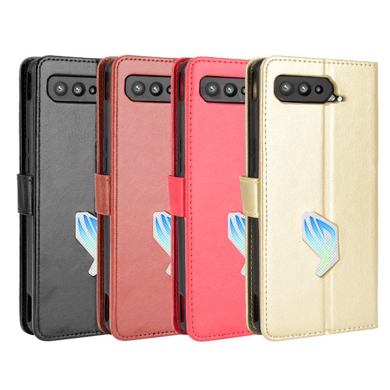 For Asus ROG Phone 5 Mobile Phone Case Flip Phone Leather Case Crazy Horse Pattern Card Money Protective Case