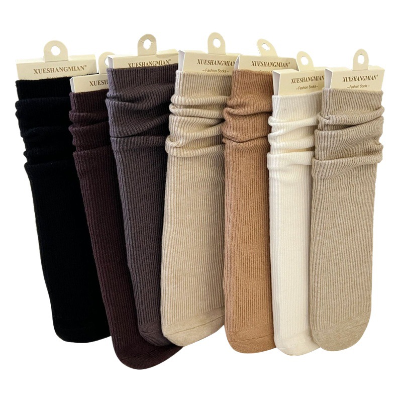 Calcetines de Cachemira de mujer engrosados de invierno cálido color sólido imitación recta costura a mano doble aguja delgada a rayas calcetines de pila de media pantorrilla al por mayor