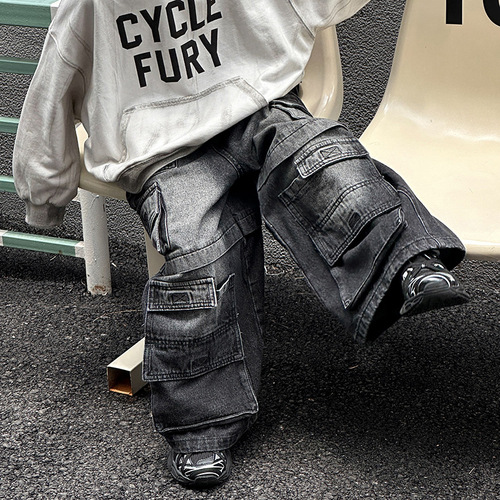 Boys' Han Style Trendy Denim Jeans 2025 Autumn New Children's Fashion Loose Pants for Young Children Spring and Autumn Long Pants