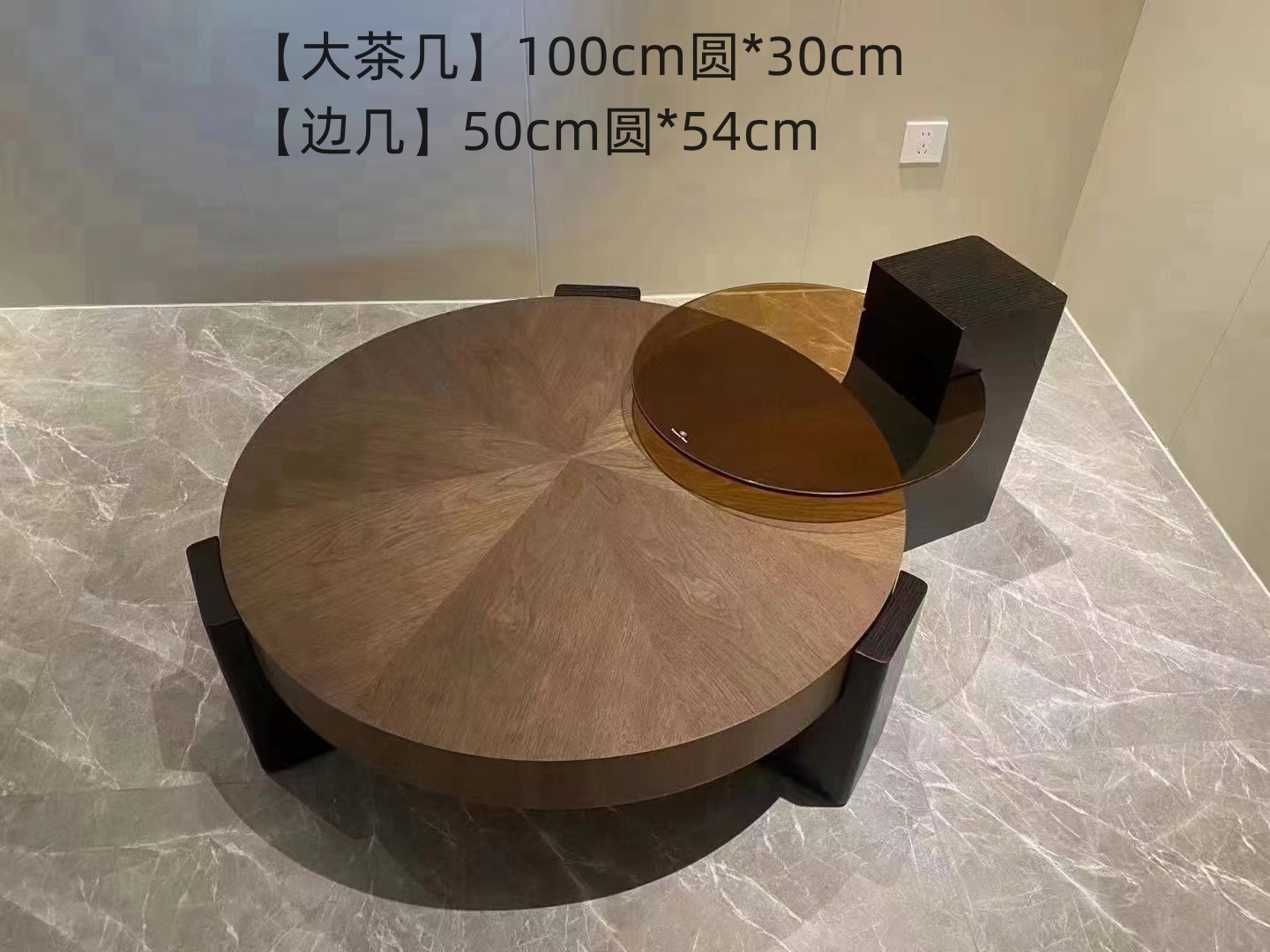 Mesa de té retro redonda de madera sólida de estilo italiano medieval moderna y simple sala de estar pequeña combinación de mesa de té doméstica