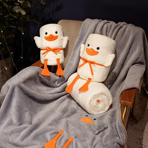 可爱卡通鸭鸭卷毯婴童抱毯幼儿园午睡空调毯节日活动礼品小毛毯