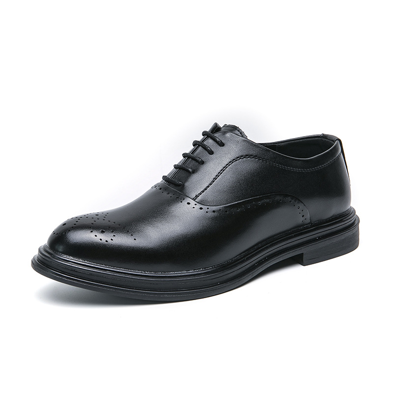 Otoño nuevos zapatos de cuero Brock transpirables para hombres, ropa formal de negocios para hombres, estilo coreano, zapatos de boda para jóvenes con punta puntiaguda