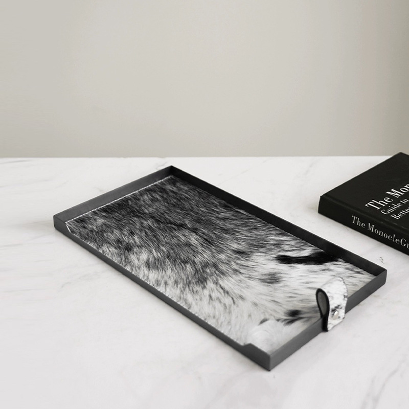 现代轻奢几何金属马毛托盘创意样板间摆件置物收纳桌面茶几装饰品