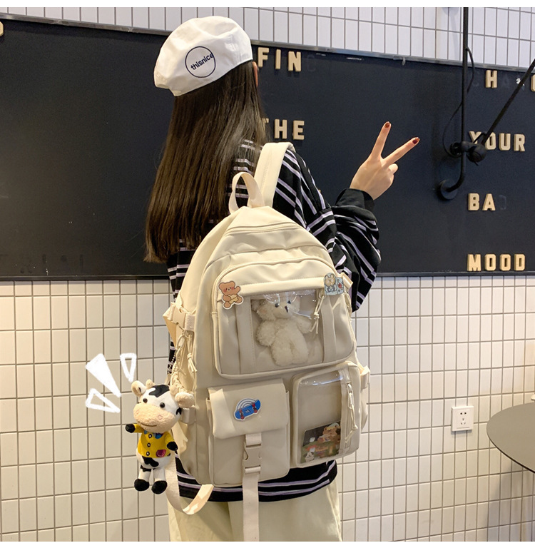 637g Weight Polyester Lining Material Zipper Closure Type School Occasion Nylon Material Solid Color Pattern Women'S Gender Square Shape White, Pink, Green, Blue, Black Color Large Size Wholesale Large Capacity Bear Backpack Nihaojewelry 28