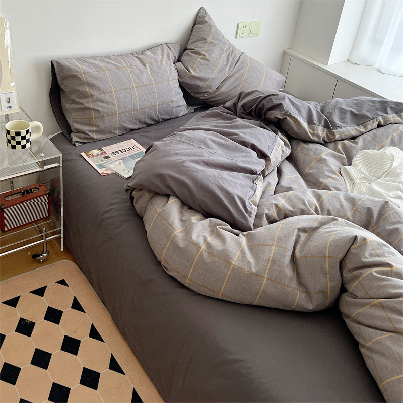 MUJI Japanese Good Quality 100% Cotton Four-Piece Bedding Set Simple Pure Cotton Sheet and Duvet Cover Set