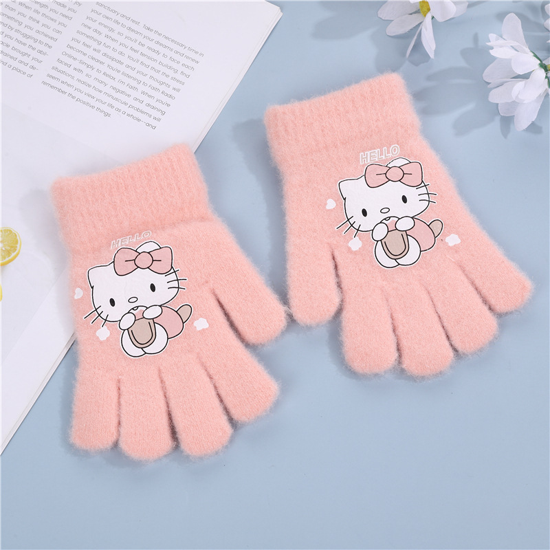 冬季新款可爱卡通保暖防寒加绒加厚男童女童学生写字五指针织手套