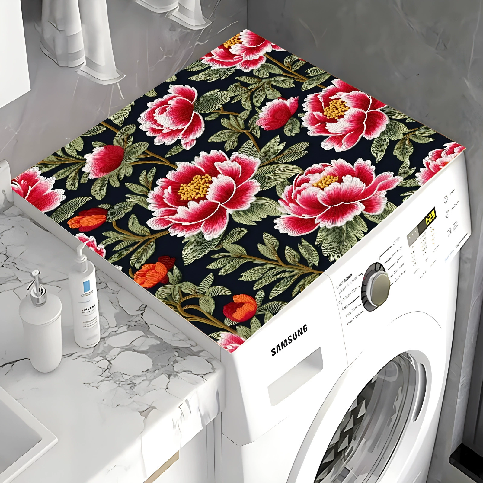 Вышивка барабан стиральная машина крышка коврик анти-пыль крышка солнцезащитный крем полотенце впитывает воду, нескользящий и грязный холодильник прикроватная столешница