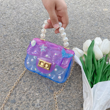 美人鱼硅胶手提包2022夏季新款透明珍珠斜挎包洋气女童链条儿童包