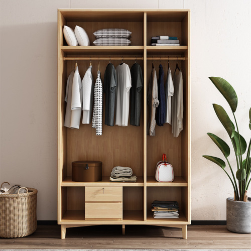 Nordic solid wood double door wardrobe bedroom rental room simple wooden household wardrobe small apartment combination storage cabinet