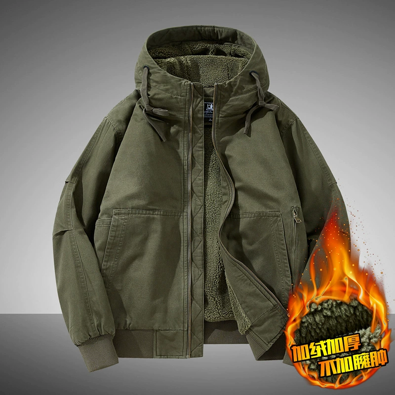 Winter windproof keep warm jacket with hood, plus size, increased thickness, American style