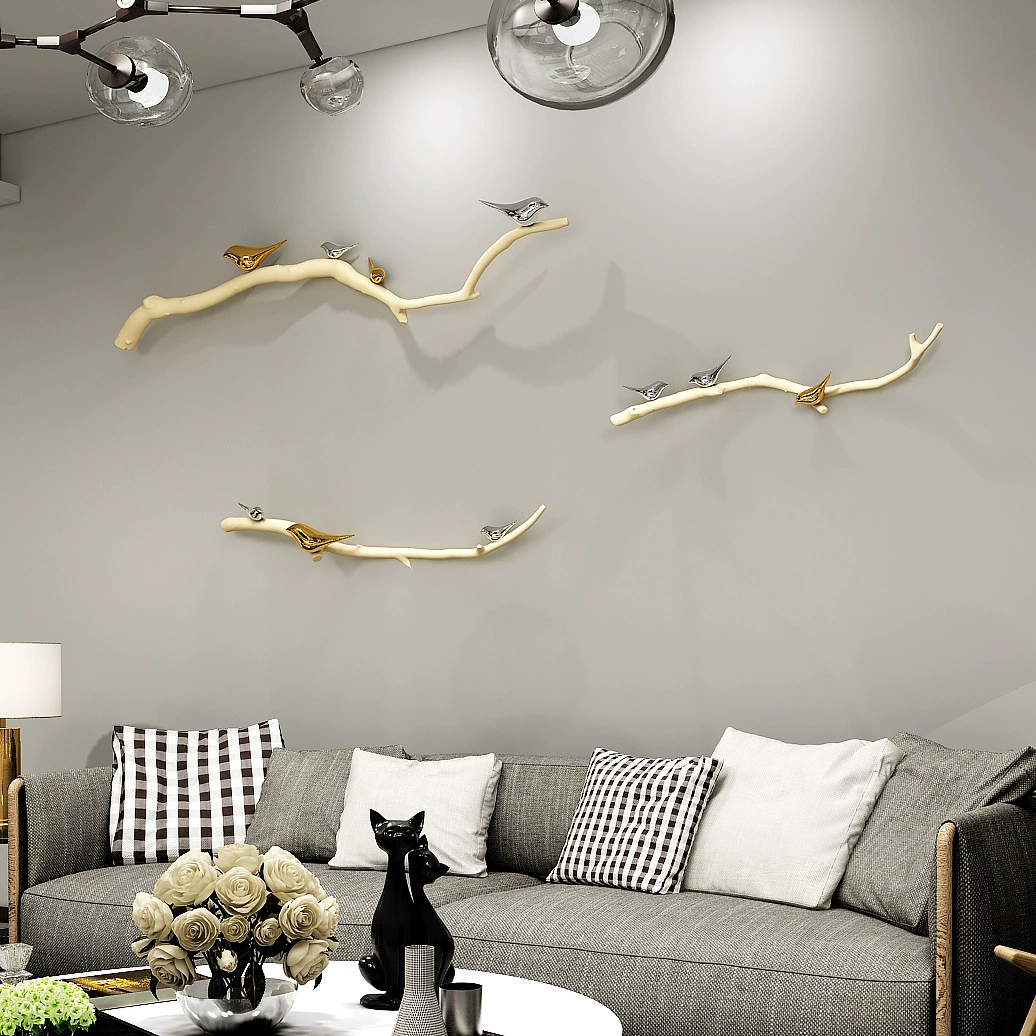 3D Wall Branch Decor, Bird-Accent Metal Pendants, Modern Living Room Sculpture, 0.7–0.9 m