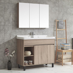 Solid wood bathroom cabinet, large sink, laundry cabinet, ceramic laundry tub with washboard, floor-standing Jinbaisheng Bathroom X90