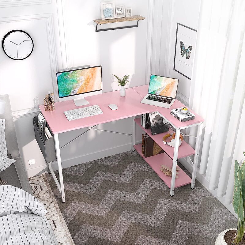 Cross-border Dedicated L-shaped Computer Desk for Home Use with Storage Bag Office Desk Pink Desk Simple Assembly Study Table