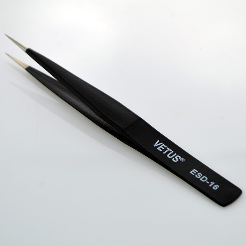 VETUS镊子 高弹性精细精密不锈钢尖头夹持工具镊子ESD-16