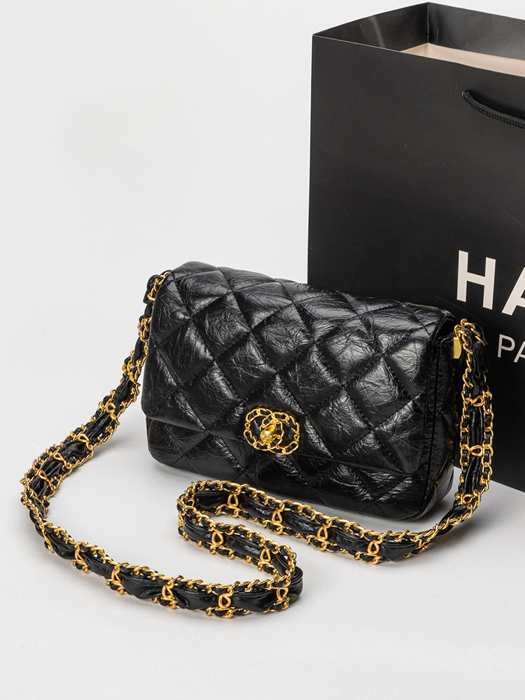 小众菱格链条斜挎小方包女2024百搭小香风单肩女包轻奢轻奢女包