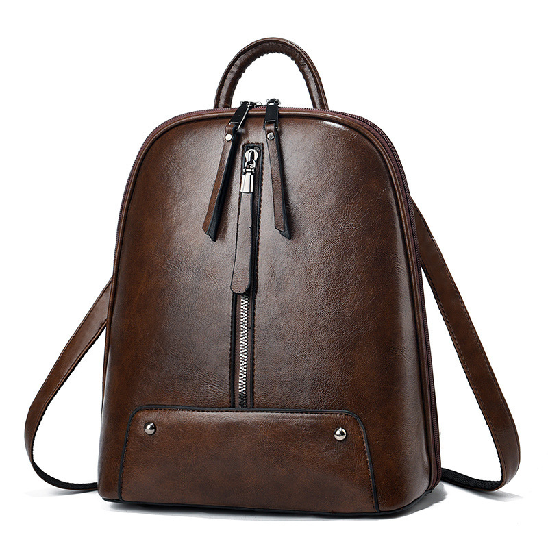 Mochila para mujeres 2025 nueva moda retro mochila de cuero de aceite de gran capacidad, mochila de damas ligera, bolsa de viaje universal
