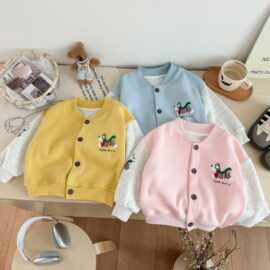 新款儿童开衫女童洋气针织衫男童棒球服上衣春秋宝宝时尚外套代发