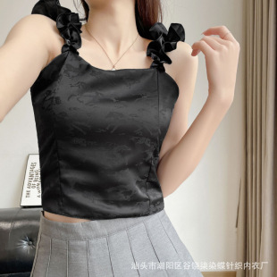 Women's Summer Outerwear Camisole with Ruffled Jacquard Edges, Featuring a Built-In Bra, Sexy and Sweet Short Style Tube Top