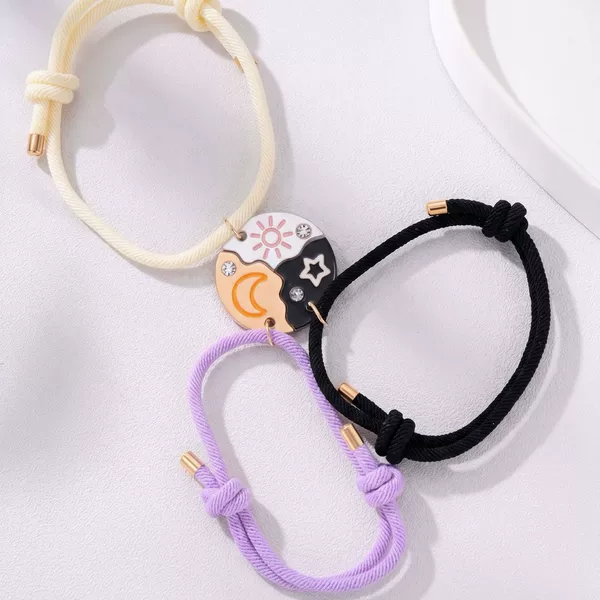 Cross-border New Star Moon Sun Three-person Splicing Bracelet Alloy Oil Dropping Good Friend Friendship Bracelet