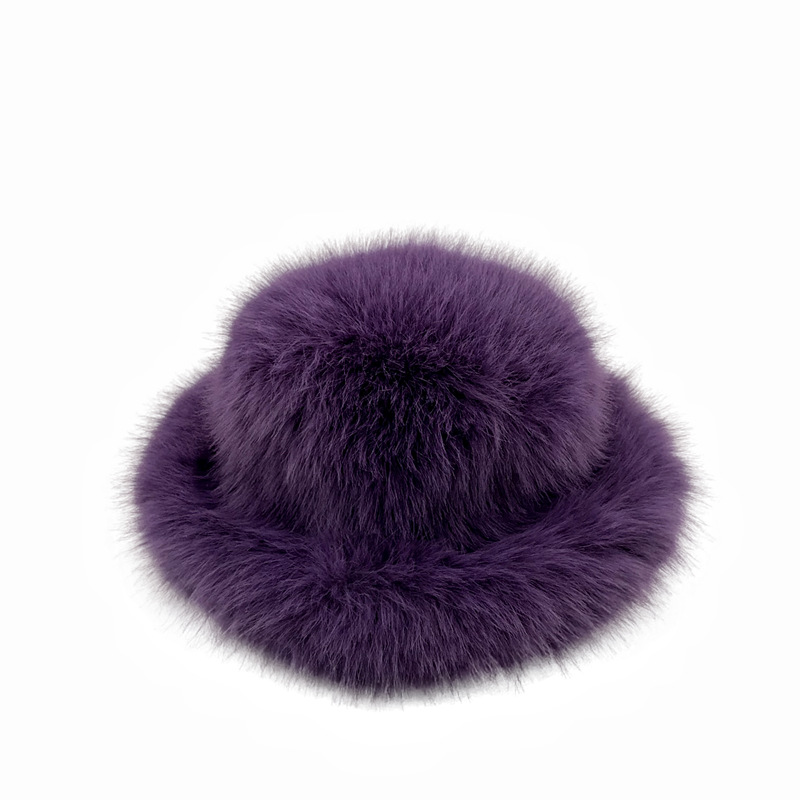 Luxury Faux Fox Fur Winter Bucket Hat – Wide Brim Punk Style Fashionable Unisex Cap For Women & Men, Soft & Warm_voghion.com