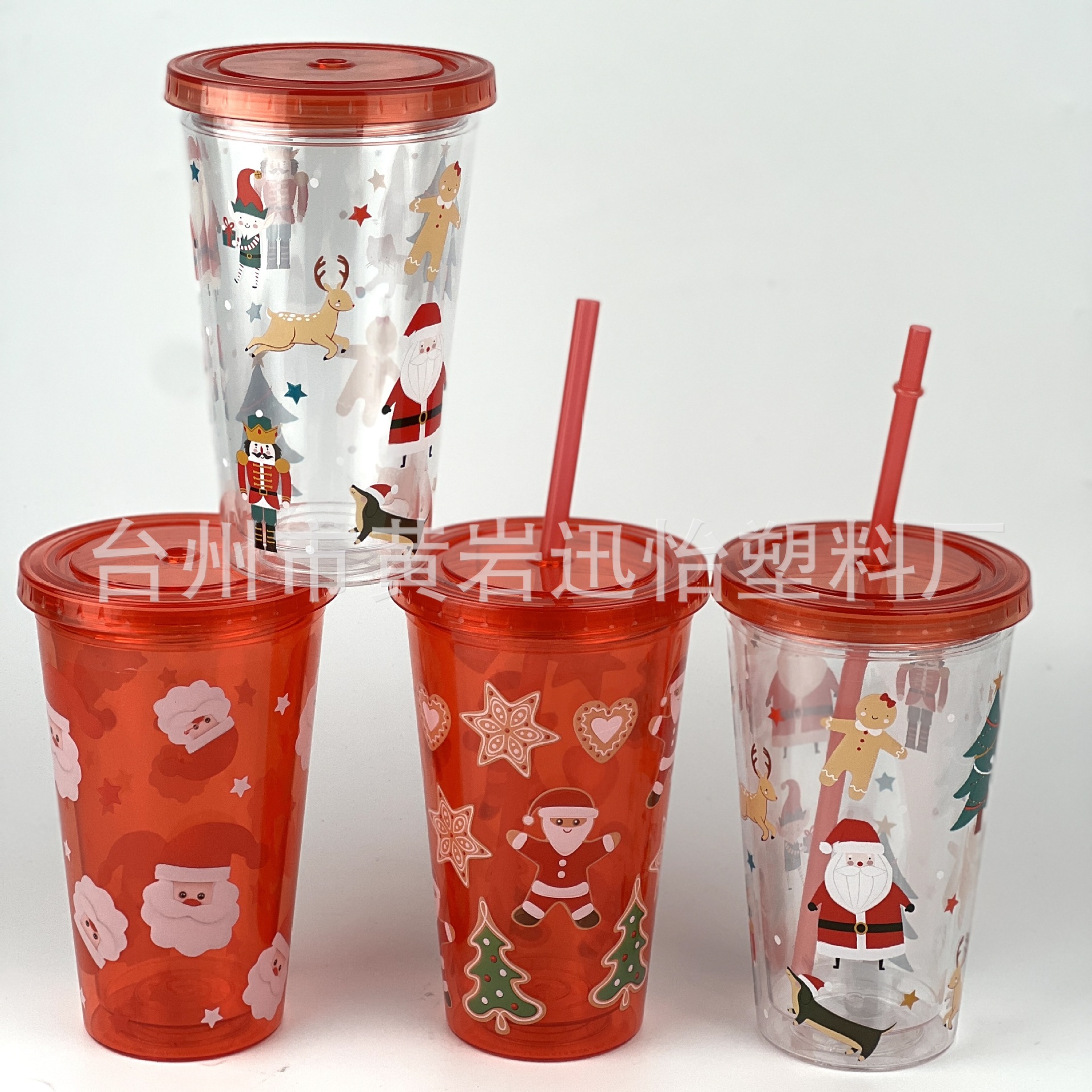 Christmas double-layer disposable plastic glass