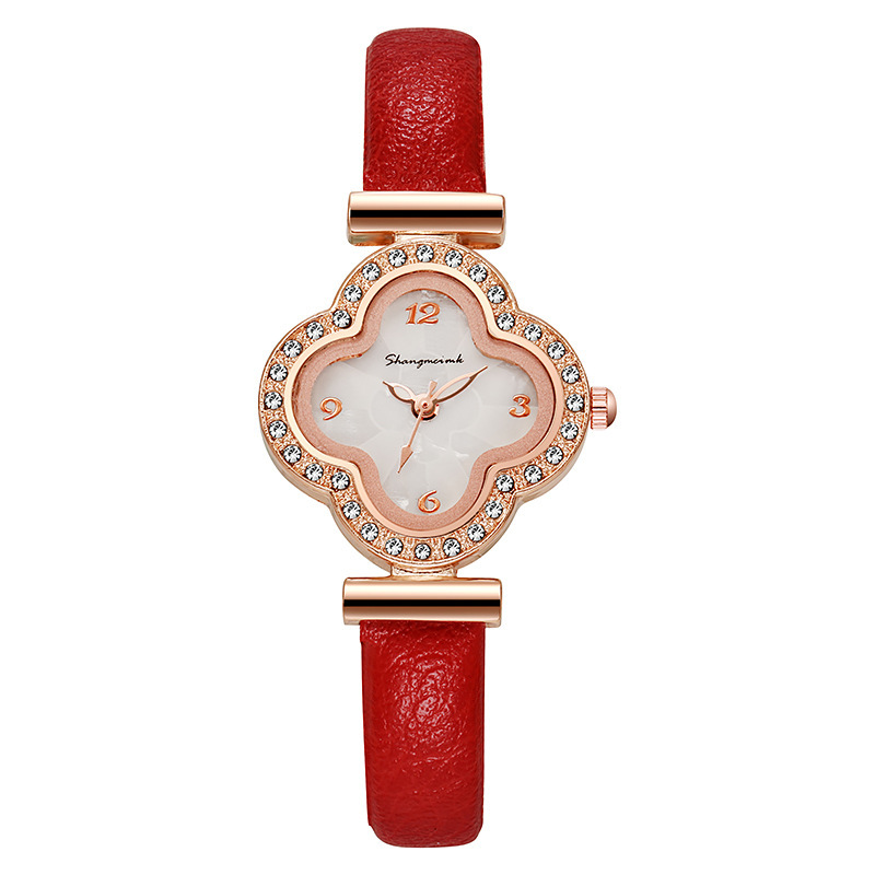Shangmei nuevo reloj de celebridades de Internet de trébol de cuatro hojas de la suerte reloj de lujo ligero de nicho reloj de mujer de cuarzo de Liu al por mayor