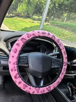 Rabbit Fur Handle Cover, Steering wheel cover - rose-red-38cm
