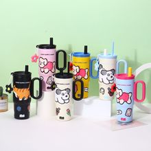 跨境新款316卡通印花冰霸杯高颜值吸管杯带手柄户外便携运动水杯