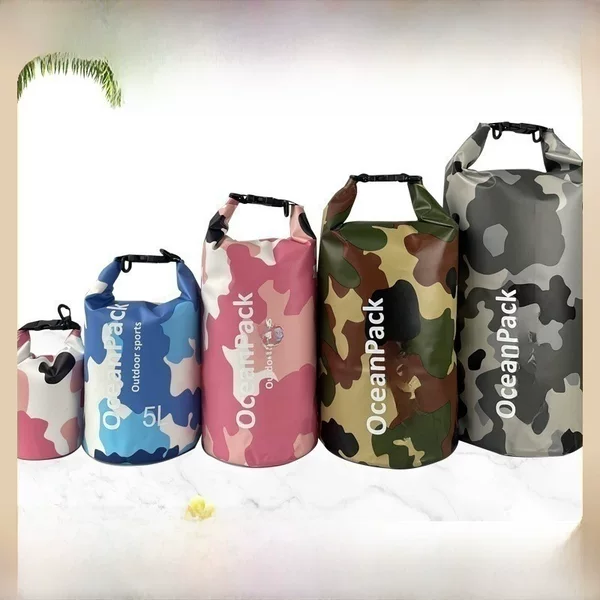 Cross-border children's swimming bag leisure camping waterproof bag drifting beach bag dry bag camouflage PVC waterproof bucket bag