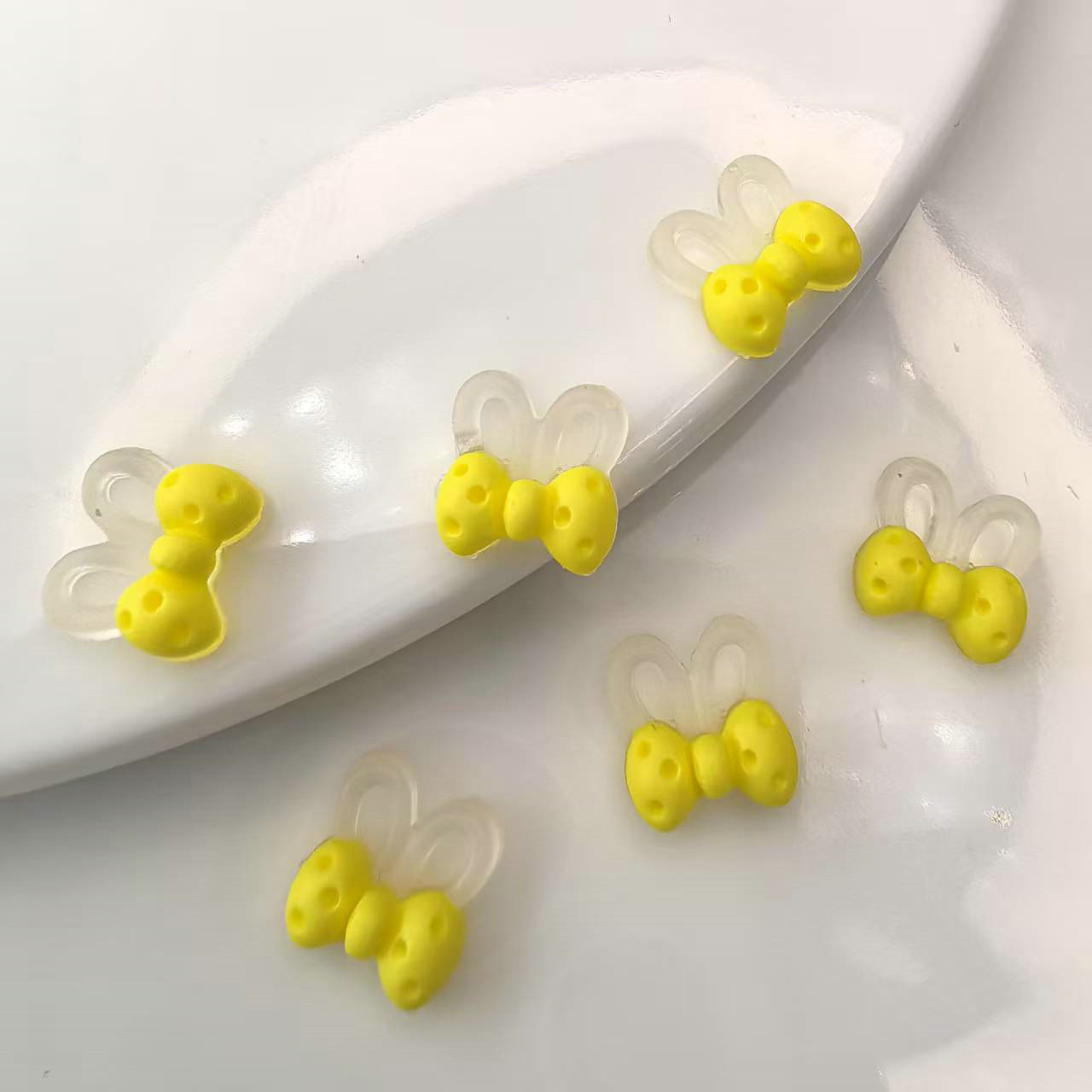 透明夜光光变蝴蝶结兔耳朵美甲饰品批发发夹配饰材料贴片0011