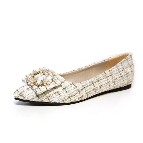 2025 Spring New Korean Style Flat Shoes with Pointed Toe, Open Mouth, Pearl Button, Single Strap, Women's Flat Shoes for Sale