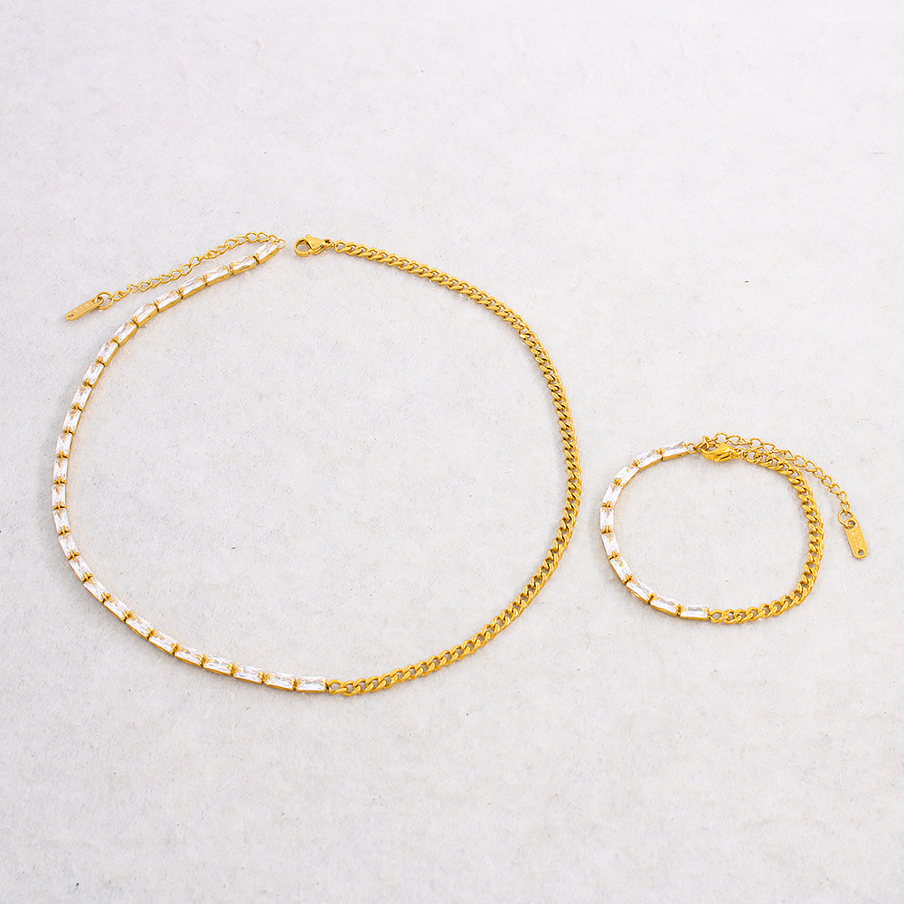 Simple Style Geometric Stainless Steel Chain Zircon Bracelets Necklace