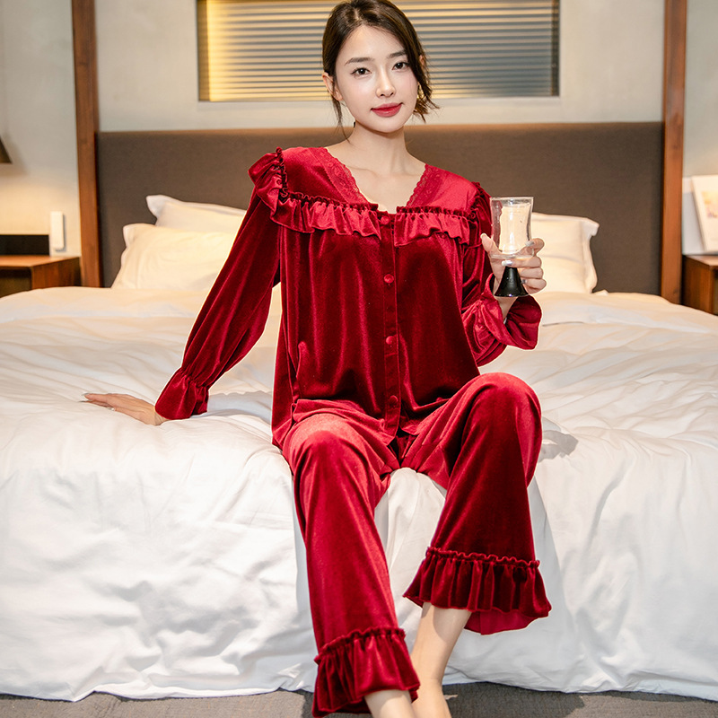 カシミヤのパジャマ女性春と秋の長袖カップルの高級感があります。