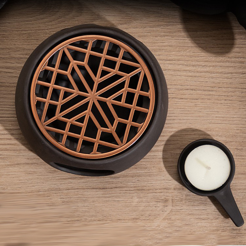 Calentador de té de cerámica calentador de té candelabro hecho a mano vela calefacción base hogar tetera té calentador con titular de la vela