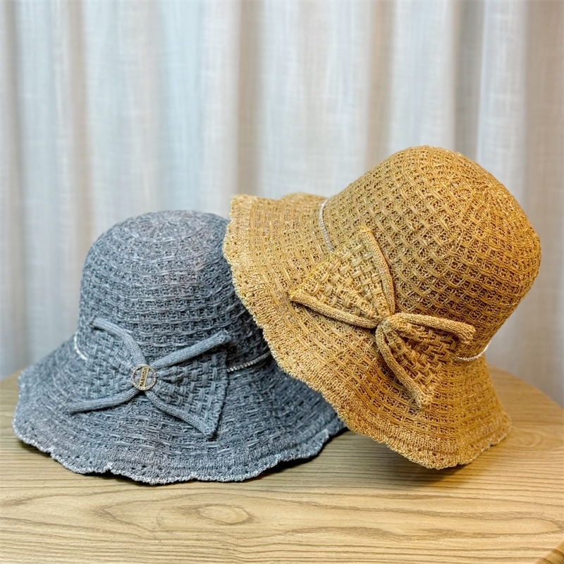 Women's Straw Hat With Ruffle Edge And Bow For Summer Sunshade_voghion.com