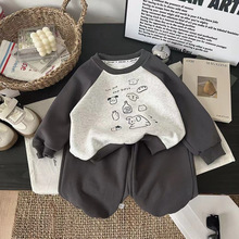 韩版秋季新款儿童卫衣套装男女童卡通圆领卫衣休闲运动男童卫裤两