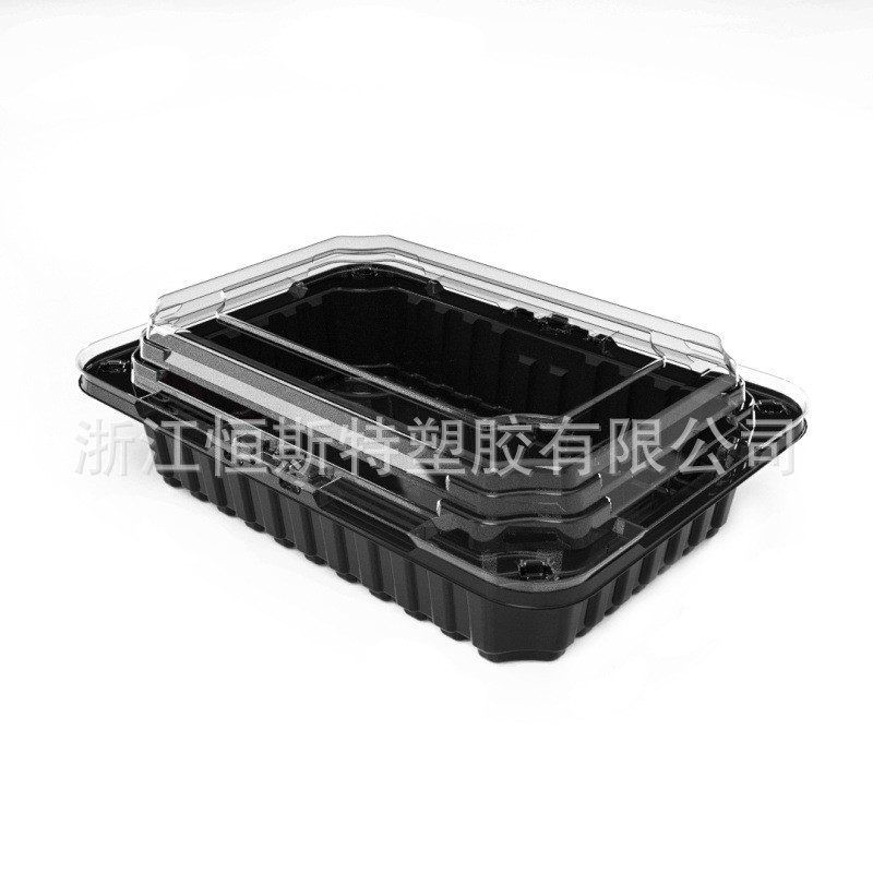 bandeja fresca desechable con cubierta caja de plástico engrosada caja de frutas y verduras caja de embalaje negro de carne de cerdo