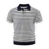 ZF8122-D美式条纹针织POLO衫夏季撞色老钱风短袖T恤休闲上衣，男装针织衫/毛衣，星座614