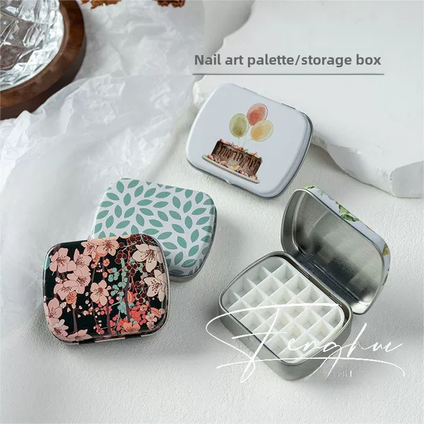 Nail Art Watercolor Paint Conjoined Flip-Top Small Iron Box Painted Glue Palette 24 Consecutive Compartments Portable Mini Palette