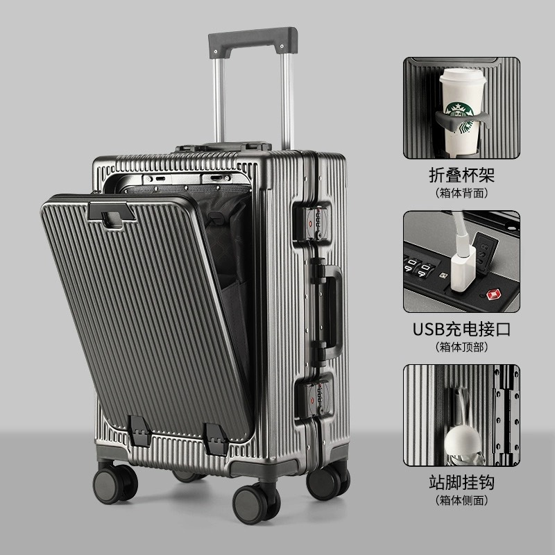 여행가방 트롤리 잠금장치 커버 24inch 대용량 USB 충전 컵홀더 다기능 알루미늄 프레임 튼튼하고 내구성 있는 여행가방