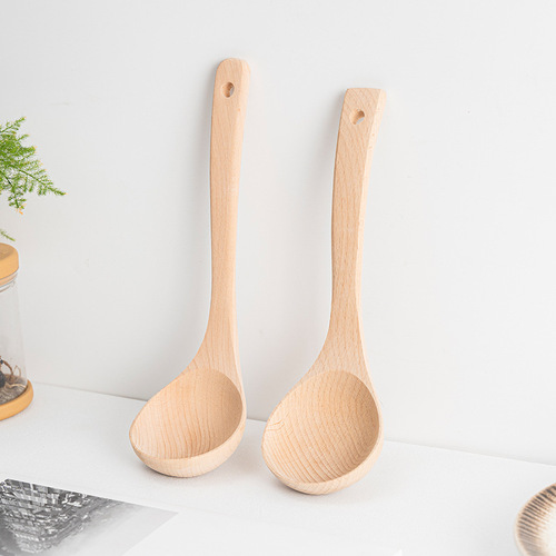 Beech paint-free and wax-free kitchen cooking wooden spatula set long handle cooking spatula wooden spoon spatula set